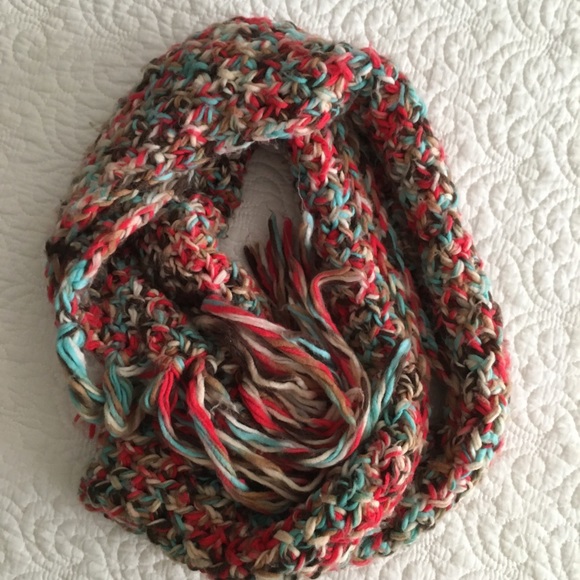 Accessories - Teal/Pink/White/Brown Knitted Scarf